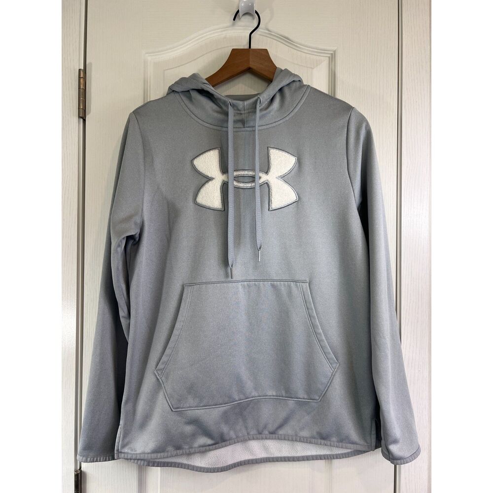 Under Armour Women's Loose Fleece Hoodie Pullover Gray White Logo Size M